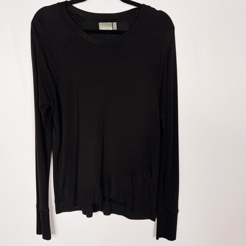 Athleta Small Black Criss Cross Sweatshirt Crew Neck Pull Over Athleisure Modal